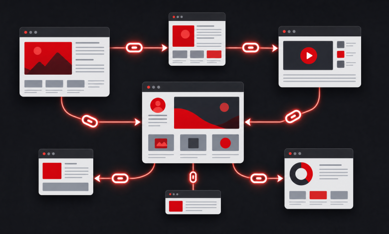 İç Linkleme (Internal Linking) Stratejisi: Eksiksiz Rehber 1 İç linkleme bağlantı ağı görseli