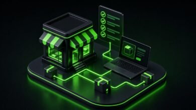 3D izometrik illustrasyon: e-ticaret mağazası, kontrol listesi, laptop ve kargo kutuları